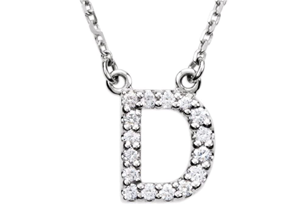 Diamond Initial 'D' Rhodium Plate 14K White Gold (1/6 Cttw, GH Color, l1 Clarity), 16.25"