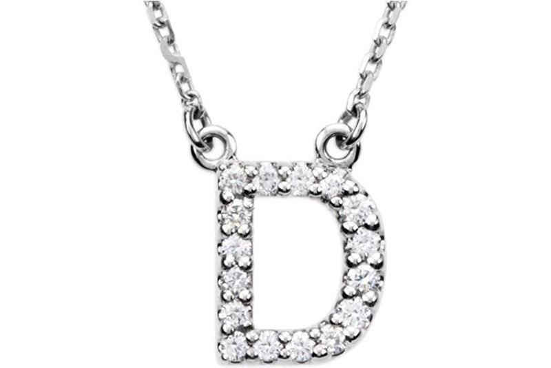 Diamond Initial 'D' Rhodium Plate 14K White Gold (1/6 Cttw, GH Color, l1 Clarity), 16.25"
