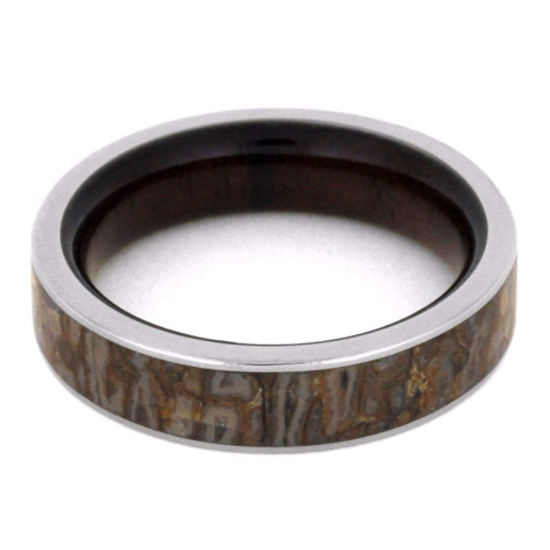 Dinosaur Bone with Macassar Ebony 5mm Comfort-Fit Titanium Wedding Band