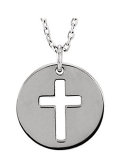 Pierced Cross Disc Sterling Silver Pendant Necklace, 16-18" (12X12 MM)
