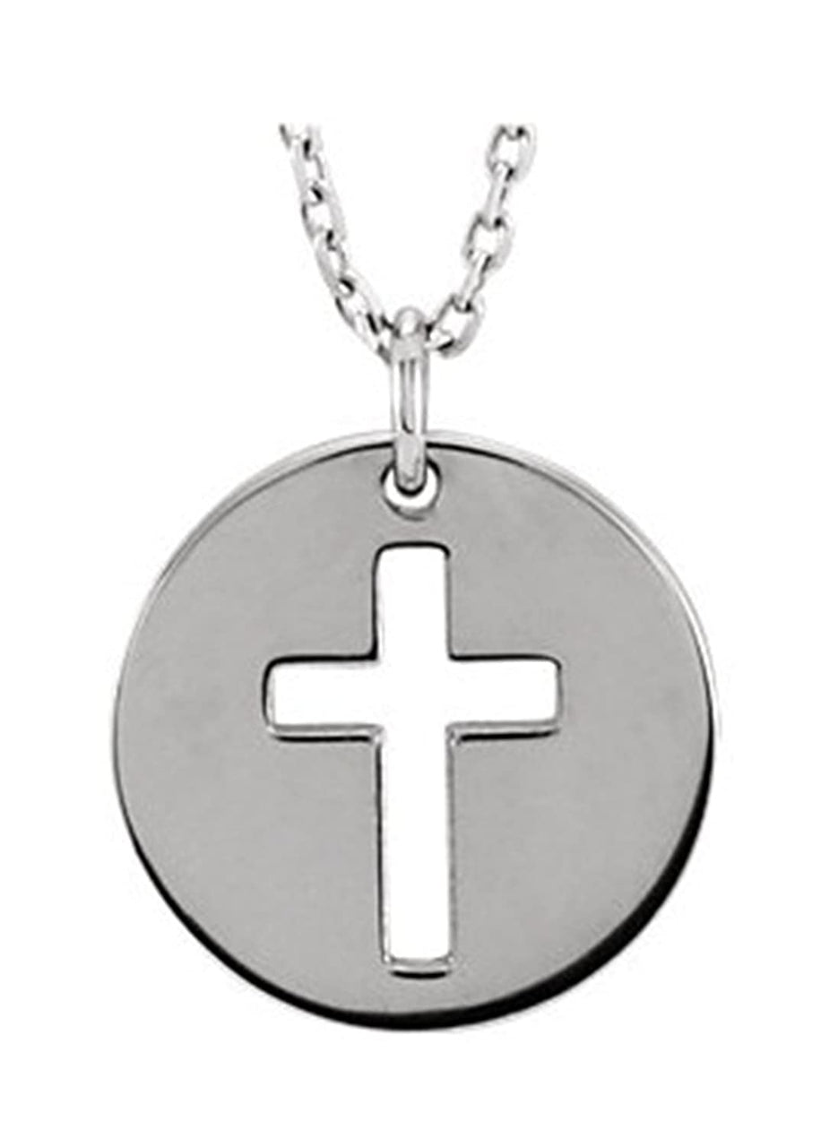 Pierced Cross Disc Sterling Silver Pendant Necklace, 16-18" (12X12 MM)