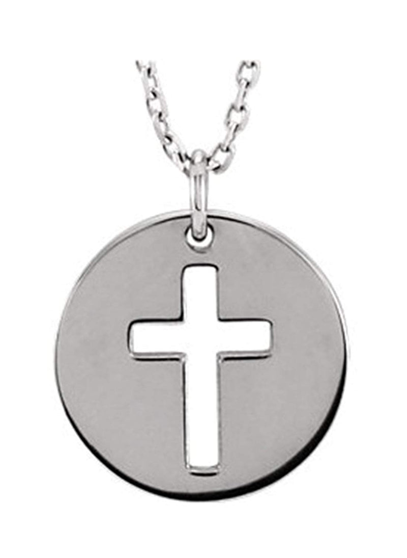 Pierced Cross Disc Rhodium-Plated 14k White Gold Pendant Necklace, 16-18" (12X12 MM)
