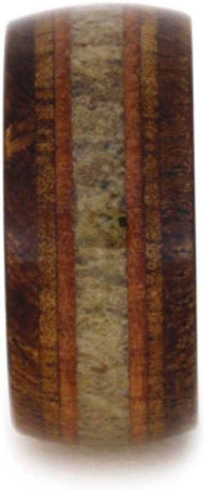 Elk Antler, Koa Wood, Black Mesquite, Cedar 11mm Comfort-Fit Titanium Band, Size 5.75