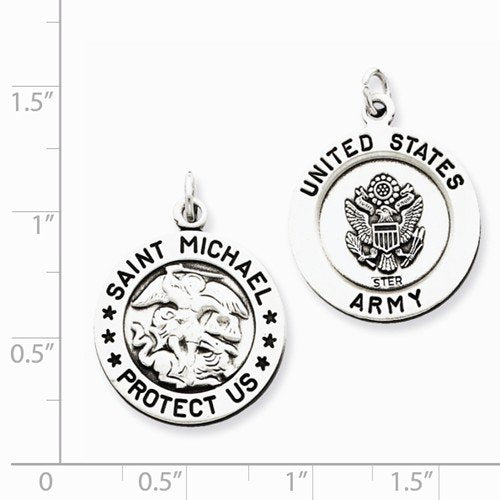 Sterling Silver Antiqued Saint Michael Army Medal (26X20MM)