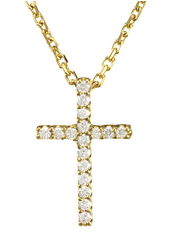 Petite Diamond Cross 14k Yellow Gold Necklace, 16" (.085 Cttw.)