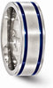 Edward Mirell Brushed Titanium Double Blue Grooved Anodized 8mm Flat Wedding Band, Size 11.5