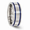 Anodized Collection Brushed Gray Titanium Double Blue Grooves 8mm Flat Band