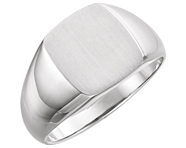 Men's Brushed Signet Ring, Rhodium-Plated 14k White Gold (13x12mm) Size 10.25