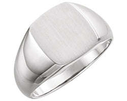 Men's Brushed Signet Ring, Rhodium-Plated 14k White Gold (13x12mm)