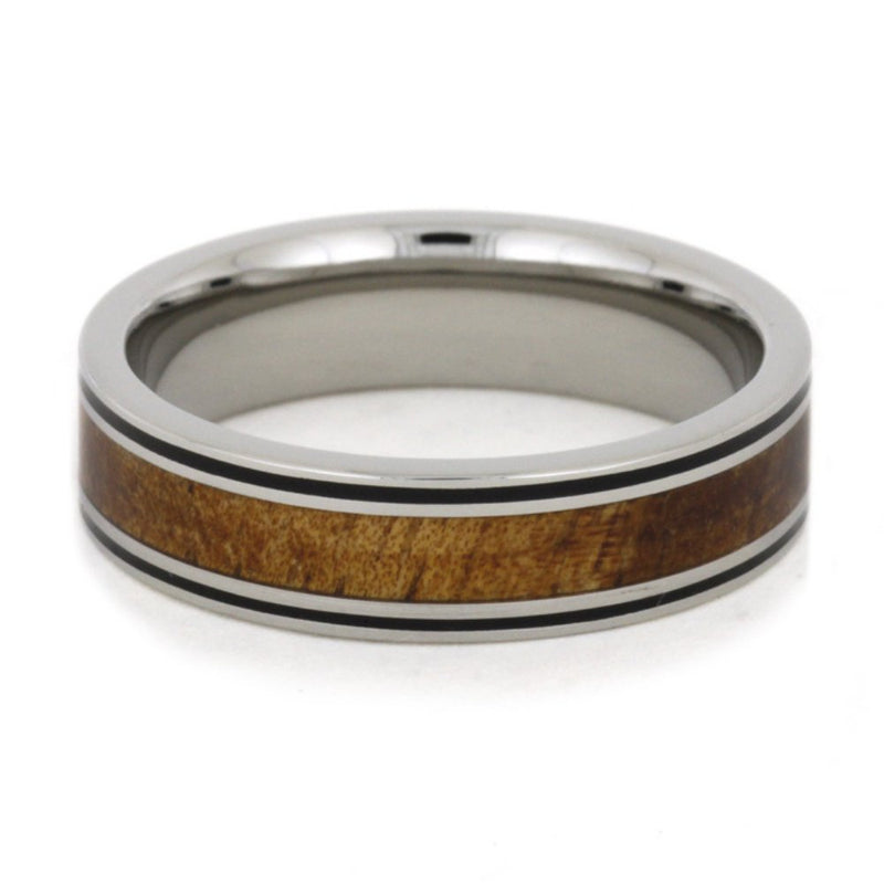 Dinosaur Bone, Gibeon Meteorite, Red Stripe 8mm Comfort-Fit Titanium Band