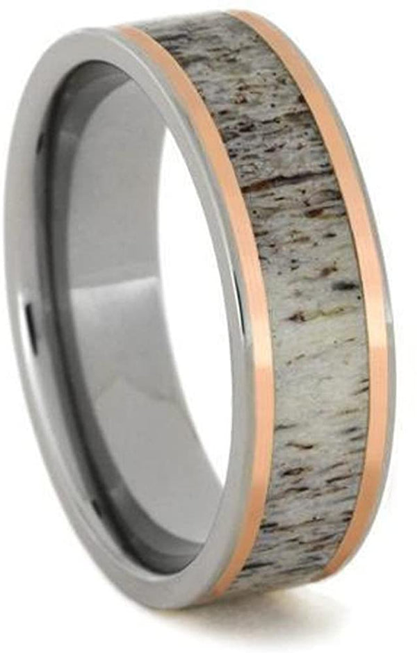 Deer Antler, 14k Rose Gold 7mm Titanium Comfort-Fit Ring