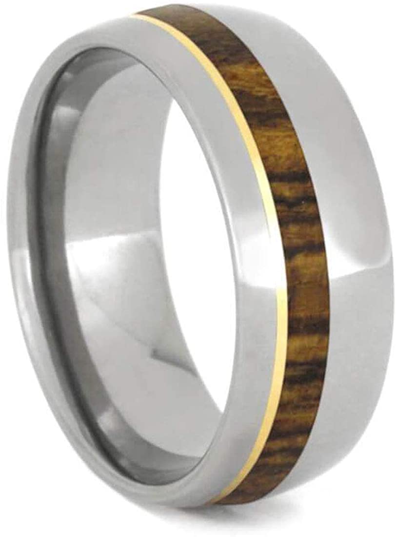 Bocote Wood, 14k Yellow Gold Pinstripe 8mm Comfort-Fit Titanium Band