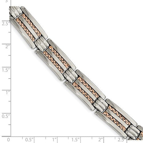 Men's Polished Stainless Steel Rose IP-Plated Bracelet, 8.5"