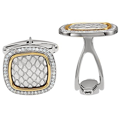 Diamond Snake Skin Embossed Square Cuff Links, Sterling Silver, 14k Yellow Gold (.50 Ctw, GH Color, Clarity I1 )