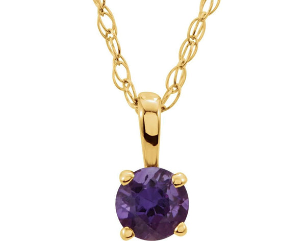 Children's Amethyst Solitaire 14k Yellow Gold Pendant Necklace, 14"