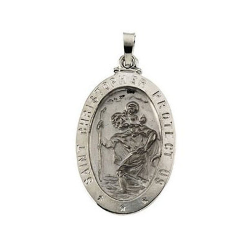 14k White Gold Oval St. Christopher Medal (19x14 MM)
