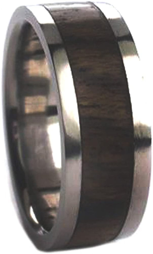 Ziricote Wood Inlay 8mm Comfort Fit Interchangeable Titanium Ring, Size 7.5