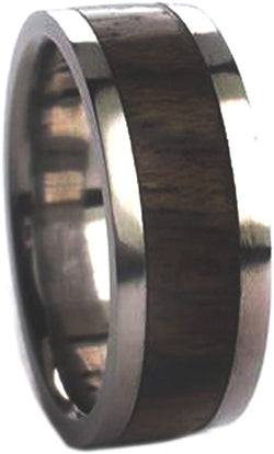 Ziricote Wood Inlay 8mm Comfort Fit Interchangeable Titanium Ring, Size 14.25