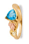 Petite Trillion Blue Topaz Ring, 10k Yellow Gold, 12k Green and Rose Gold Black Hills Gold Motif