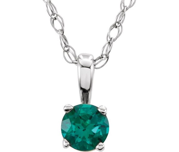 Children's Chatham Created Emerald 'May' Birthstone 14k White Gold Pendant Necklace, 14"