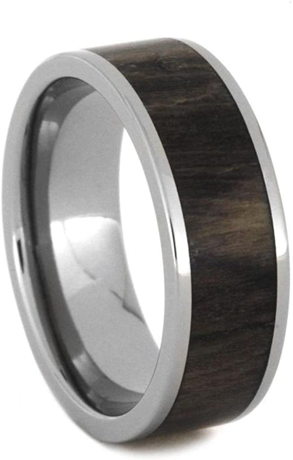 Petrified Wood Comfort-Fit Titanium His and Hers Wedding Band Set Size, M10.5-F4.5