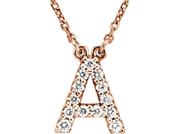 14k Rose Gold Diamond Initial 'A' 1/6 Cttw Necklace, 16" (GH Color, I1 Clarity)