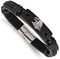 Men's Eagle Head Black Leather Antiqued Stainless Steel ID Bracelet, 8.5 Inches