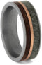 The Men's Jewelry Store (Unisex Jewelry) Deer Antler, Koa Wood, 14k Rose Gold 7mm Matte Comfort-Fit Titanium Band, Size 10.75