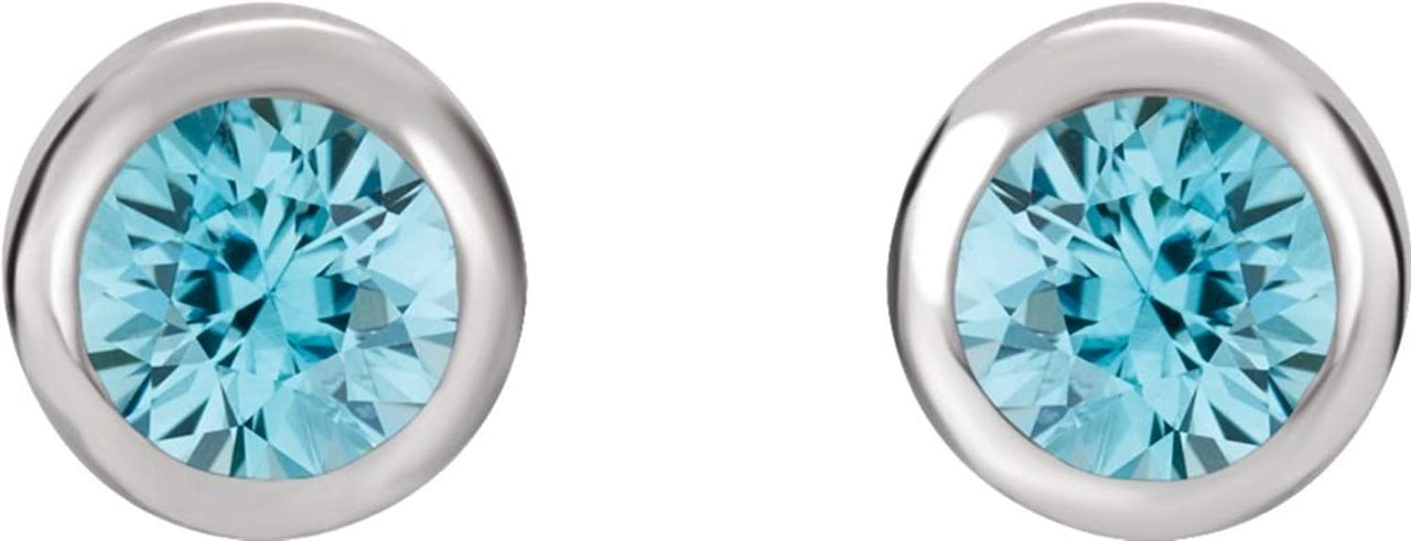 Blue Zircon Stud Earrings, Rhodium-Plated 14k White Gold