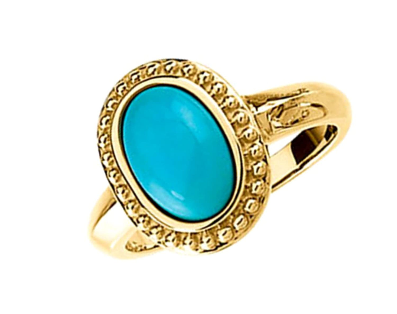 Turquoise Cabochon 1.86 Ct. Granulated Bead 14k Yellow Gold Ring, Size 5