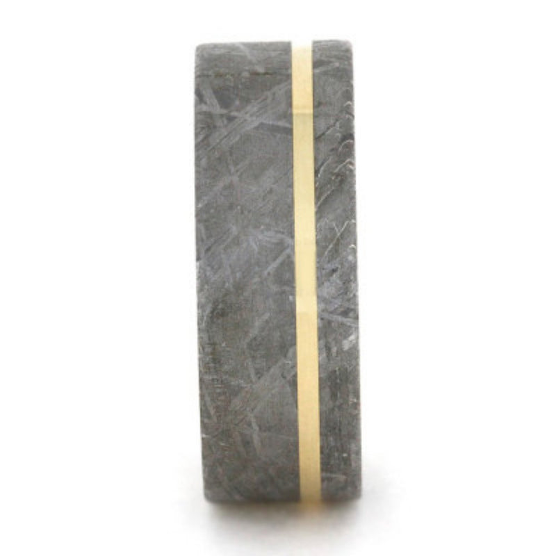 Gibeon Meteorite, 14k Yellow Gold Pinstripe 8mm Comfort-Fit Matte Titanium Band