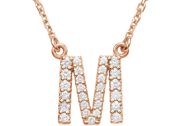 14k Rose Gold Diamond Initial 'M' 1/5 Cttw Necklace, 16" (GH Color, I1 Clarity)