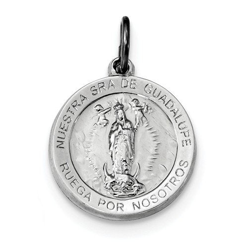 Rhodium-plated Sterling Silver Spanish Lady of Guadalupe Medal Pendant (21X18.5MM)