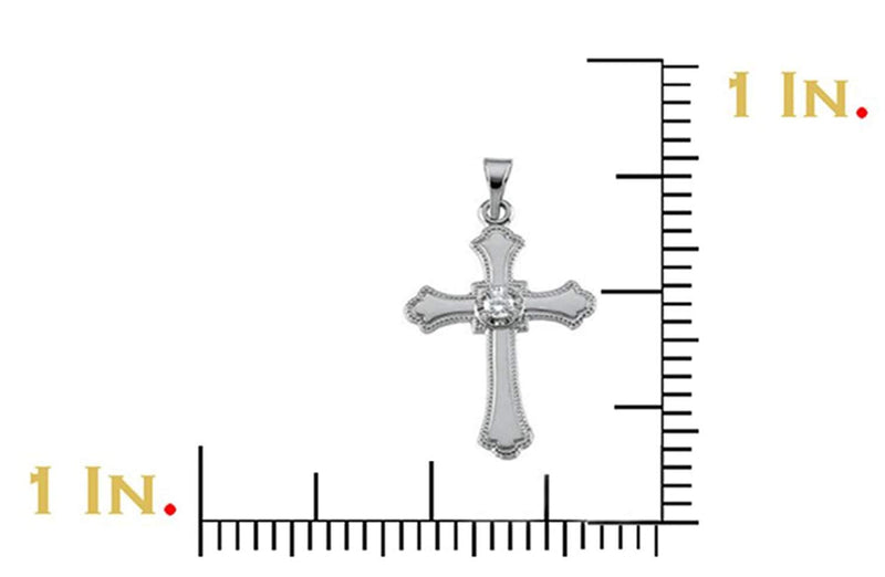 Children's Petite Diamond Fleur-de-Lis Cross 14k White Gold Pendant