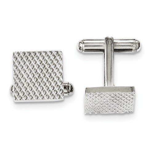 Stainless Steel Spotted Textured Square Cuff Links, 14MM