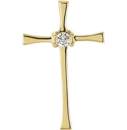 Diamond Solitaire Inlay Cross 14k Yellow Gold Pendant (.05 Ct, G-H Color, SI1 Clarity)