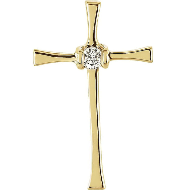 Diamond Solitaire Inlay Cross 14k Yellow Gold Pendant (.05 Ct, G-H Color, SI1 Clarity)