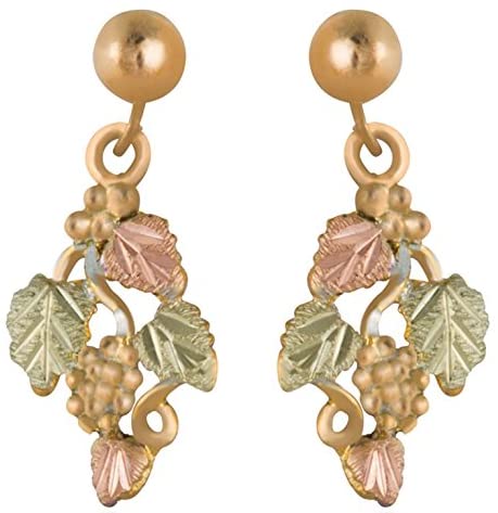 Dangling Grape Leaf Earrings, 10k Yellow Gold, 12k Green and Rose Gold Black Hills Gold Motif