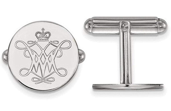 Rhodium-Plated Sterling Silver William Mary, Round Cuff Links, 15MM