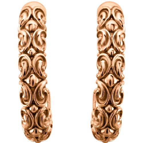 14k Rose Gold Engraved Half-Hoop Earrings, 4.1MM