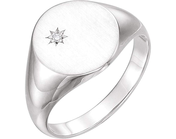 Men's Diamond Signet Ring, Rhodium-Plated 14k White Gold (.02 Ct, G-H Color, I1 Clarity)