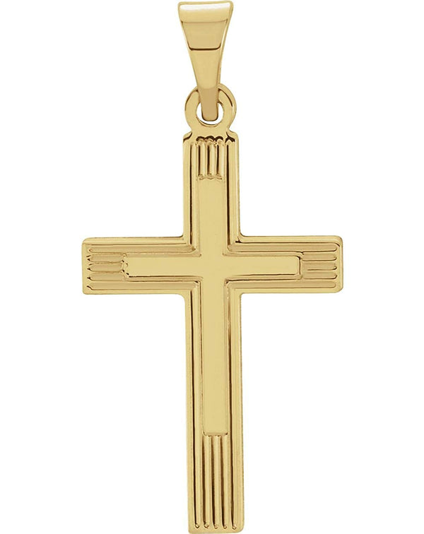 Cross with Embossed Cross Inside the Cross 14k Yellow Gold Pendant