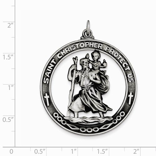 Sterling Silver Antiqued Saint Christopher Medal (33x23MM)