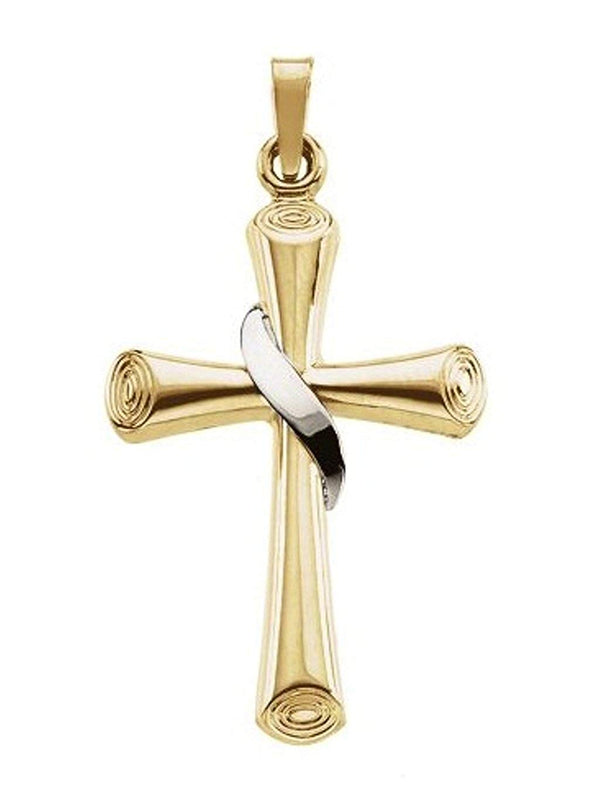 Two-Tone Hallow Cross 14k Yellow and White Gold Pendant (27.50X19.50MM)