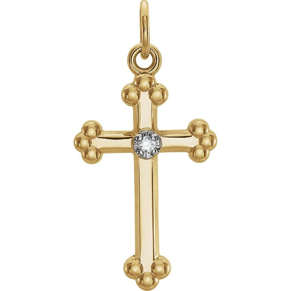 Diamond Treflee Cross Rhodium-Plated 14k Yellow and White Gold Pendant, (.01 Ct, G-H Color, SI1 Clarity)