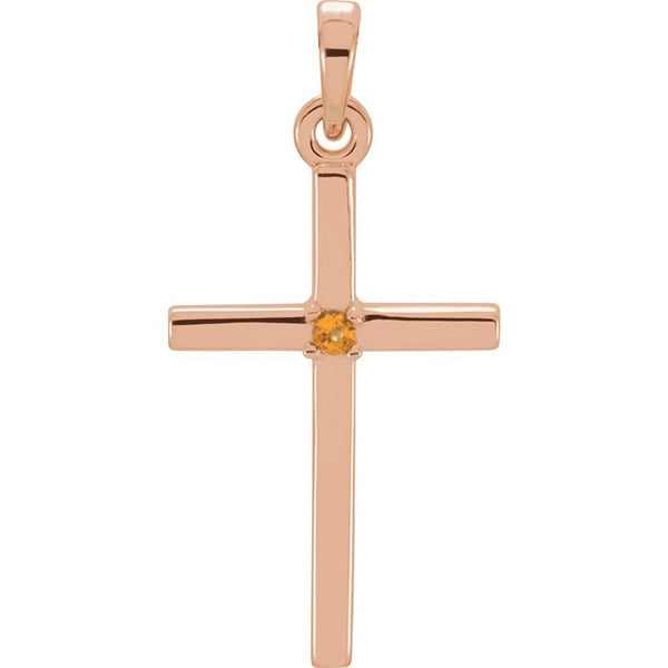 Citrine Inset Cross 14k Rose Gold Pendant (22.65x11.4MM)