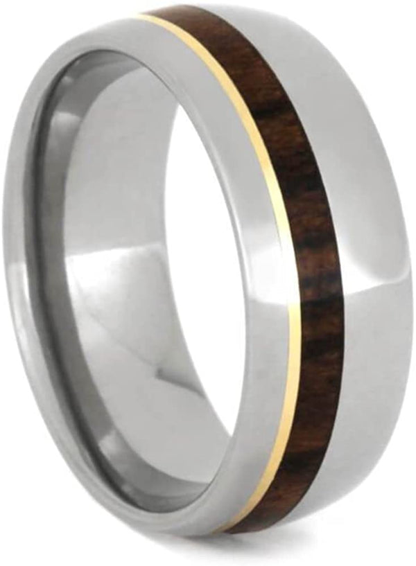 The Men's Jewelry Store (Unisex Jewelry) Ironwood, 10k Yellow Gold 8mm Titanium Comfort-Fit Band, Size 14.5