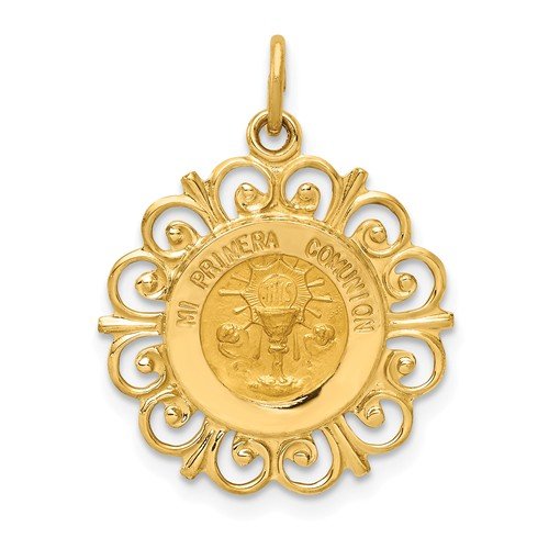 14k Yellow Gold Spanish Communion Cup Medal Pendant (20.1X18.4MM)
