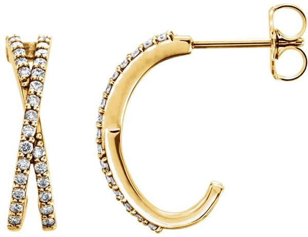 Diamond Criss Cross J-Hoop Earrings, 14k Yellow Gold (1/4 Ctw, Color G-H, Clarity I1)