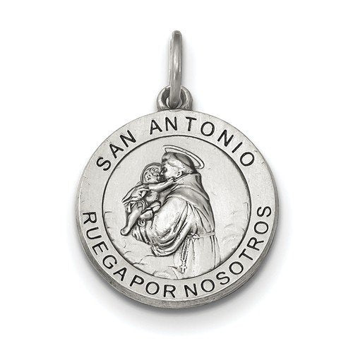 Sterling Silver Satin Antiqued Spanish St. Anthony Medal Pendant (21X19MM)